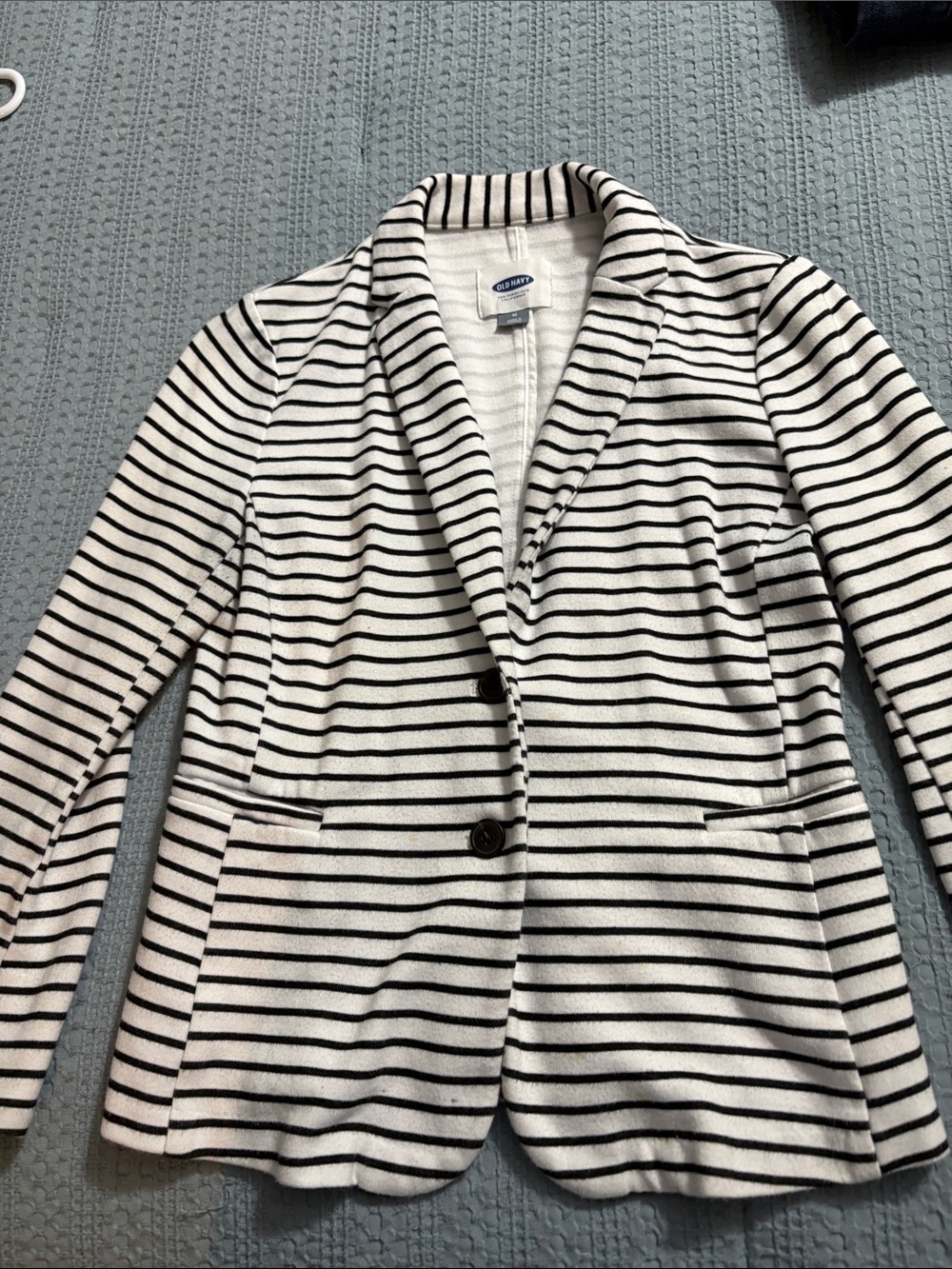 Old Navy Black and White Striped Shawl Collar Blazer